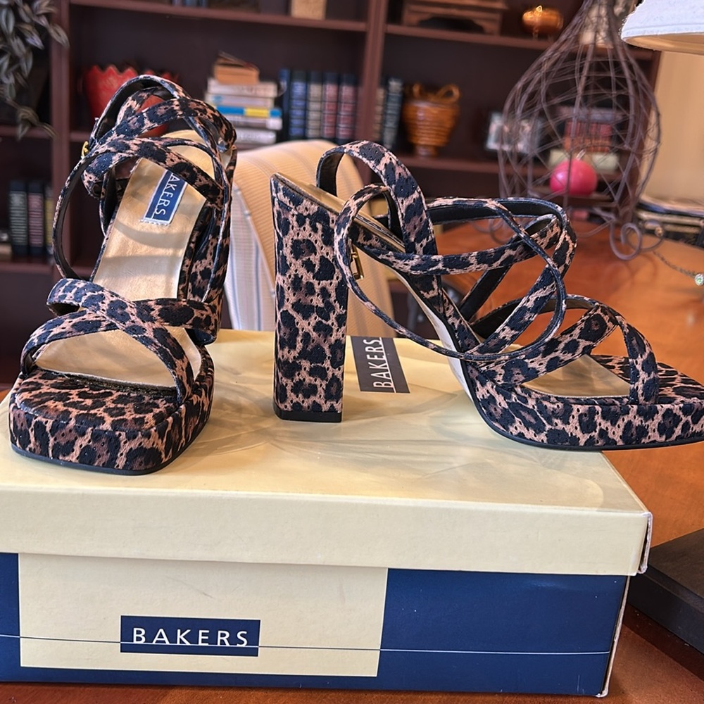 Bakers Women's Vintage Leopard Print Strappy Heels
